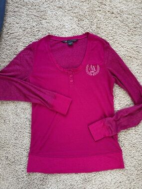 Armani Exchange Women's Magenta Long Sleeve Henley Top